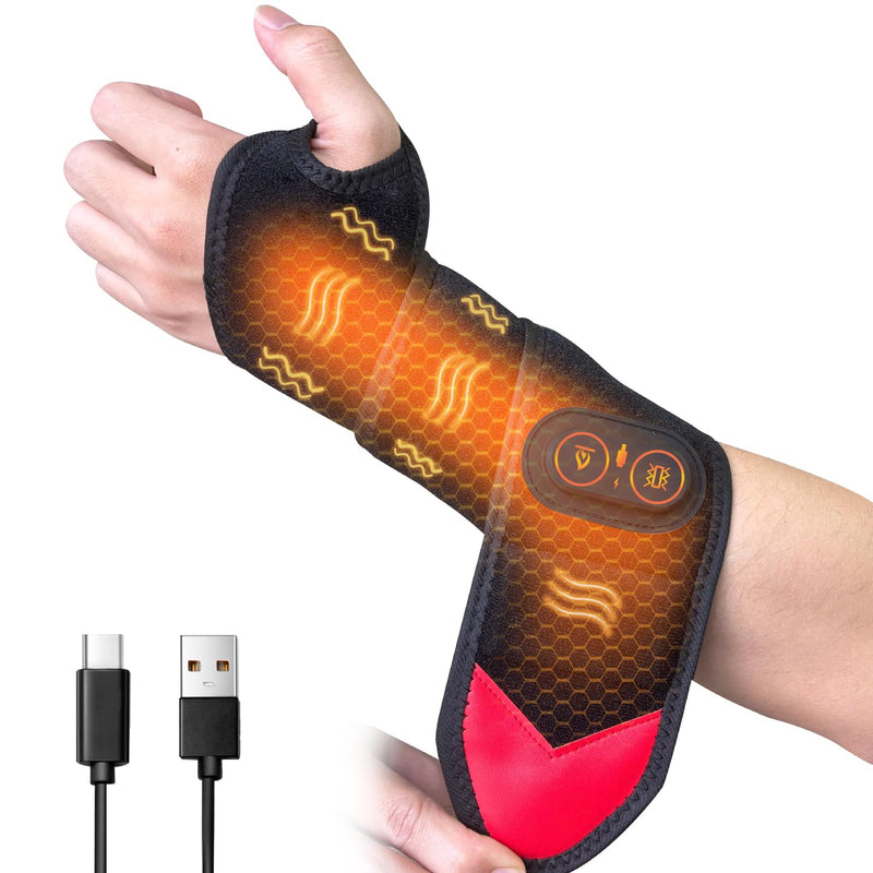 Cordless Wrist Heating Pad Wrap, Heated Carpal Tunnel Wrist Brace with Vibration, 3 Heats and Vibrations Modes, Heated Wrist and Hand Massager Pain Relief