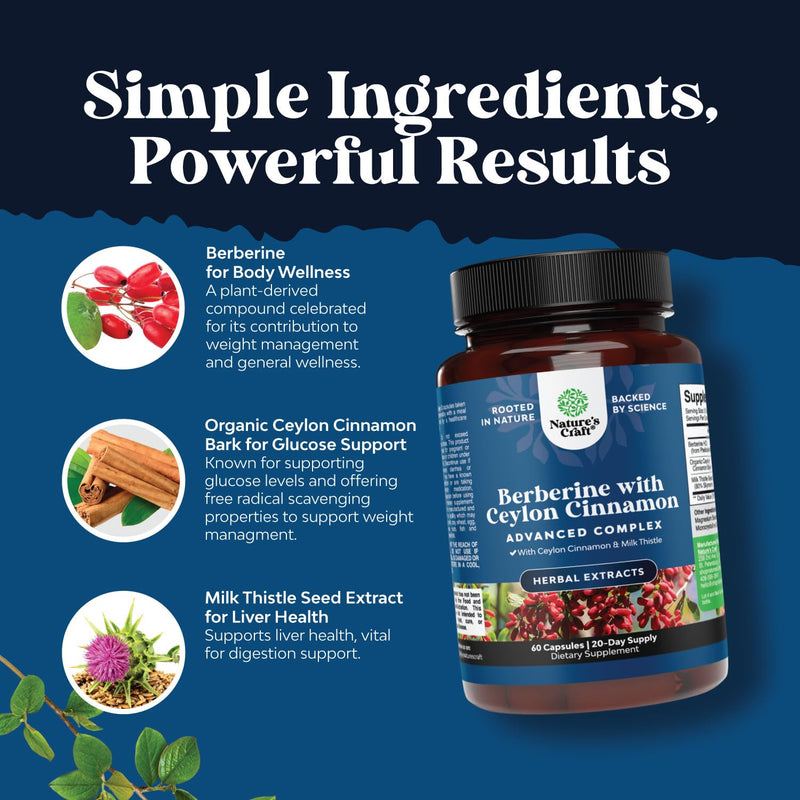 [Australia] - Balancing Berberine Plus 1200mg Per Serving Complex - Antioxidant Berberine with Ceylon Cinnamon Capsules Plus Silymarin Milk Thistle Extract - Active PK for Heart Health and Sugar Support 60 Capsules 60 Count (Pack of 1) 