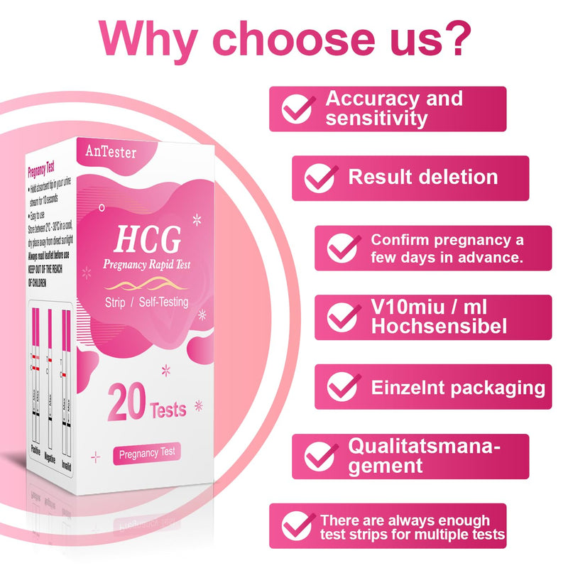 20x Pregnancy Test Strips Kit with Urine Cups hCG Test Strips - Early Detection Home Rapid Prenancy Tests Kit 10mIU/mL
