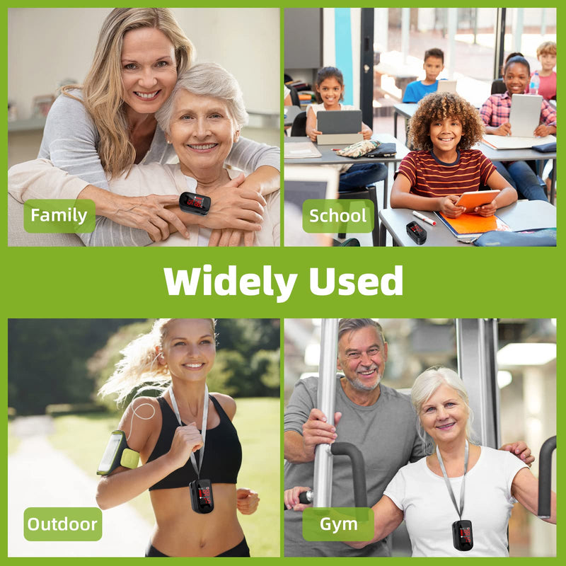 [Australia] - Pulse oximeter, oxygen saturation measuring device finger, oximeter, pulse frequency and SpO2 value with neck strap and batteries, large LED display, for household, fitness and extreme sports 