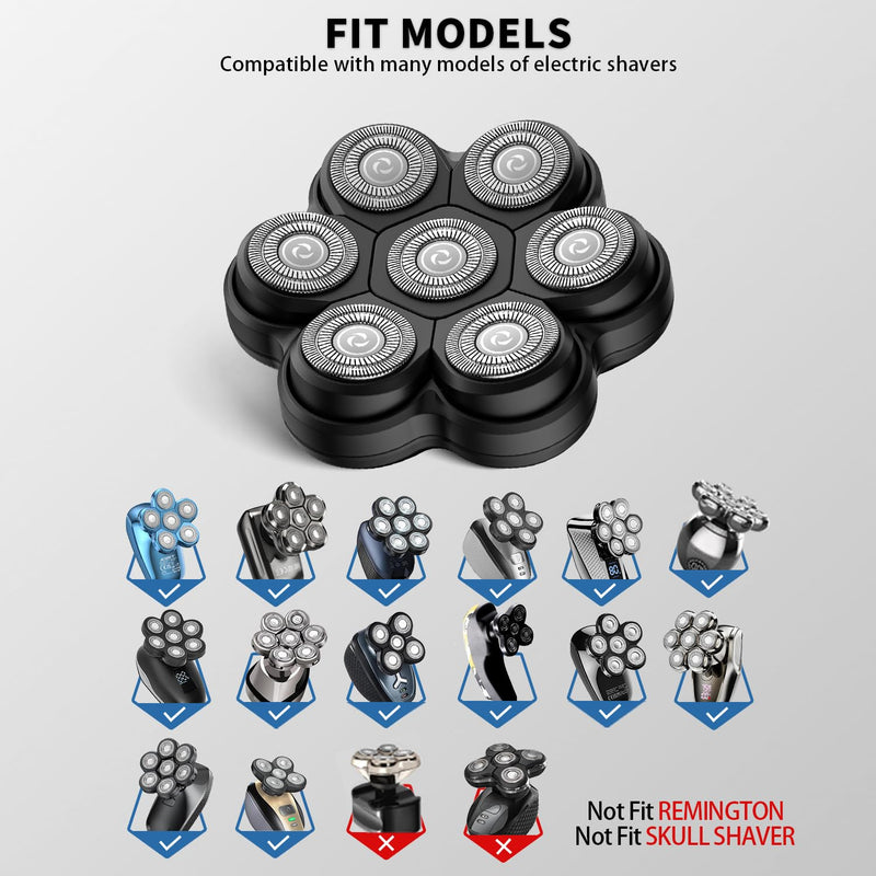 Magnetic Head Shaver Replacement Heads 7 Double Ring Waterproof Rotary Razor Blades for Bald Men Compatible with Freebird wyklaus shpavver(Black) Black1