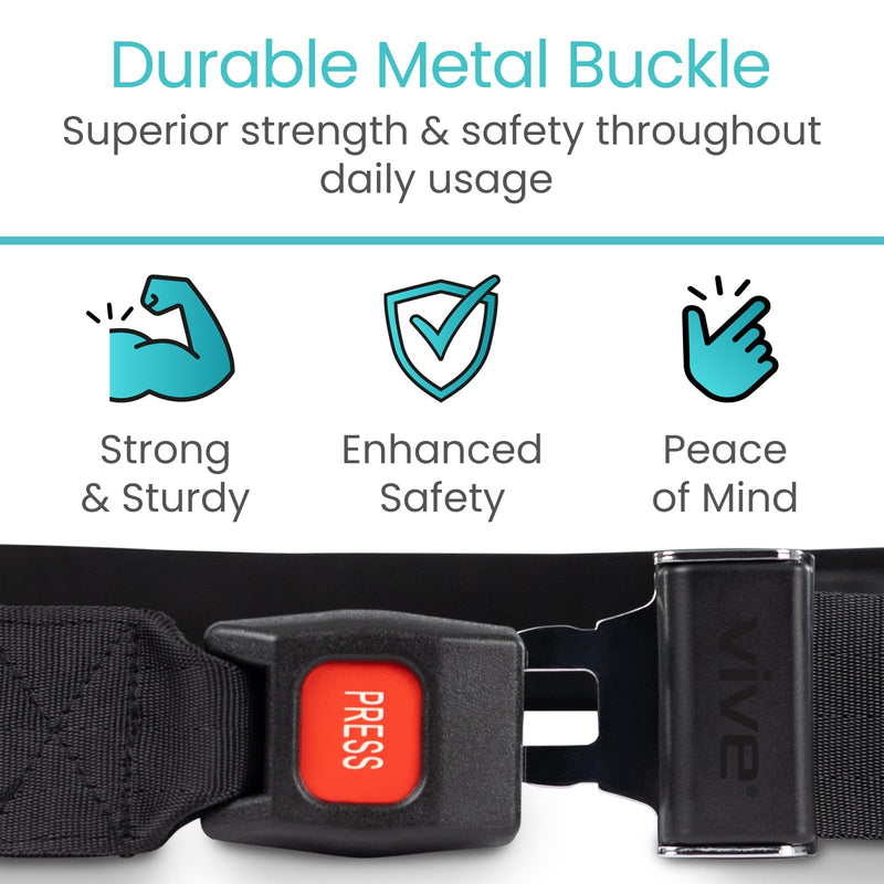 Vive Mobilization Belt for Physical Therapy with Buckle - Manual Traction Stretching Band - PT Traction Strap Belt for Stretching, Mobility, Massages & Exercise (Black) Black