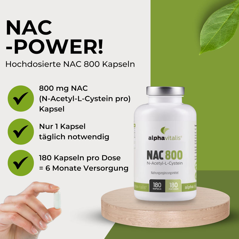 [Australia] - NAC 800 capsules - 180 pieces with N-acetyl-L-cysteine - high dosage & vegan - high bioavailability and tolerability - best quality from Alphavitalis 