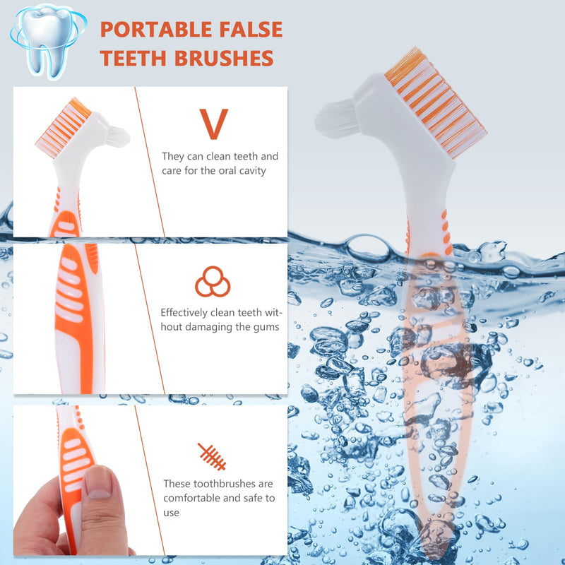 Healifty Toothbrush Cleaning Tools 4-Piece Double-Sided Denture Brush Set Multi-Layered Bristles for Effective Fake Teeth and Oral Care 6.5X1.6 Inches Orange