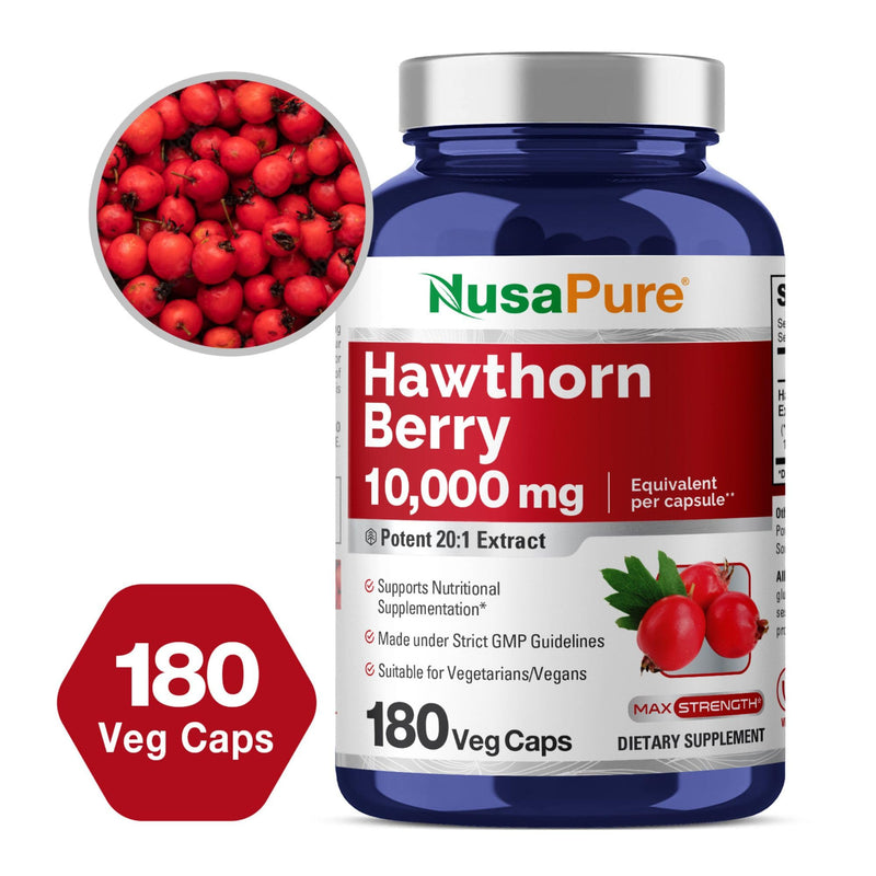 [Australia] - NusaPure Hawthorn Berry 10,000mg per Veggie Caps, 180 Count, Extract 20:1, Vegan, Non-GMO 