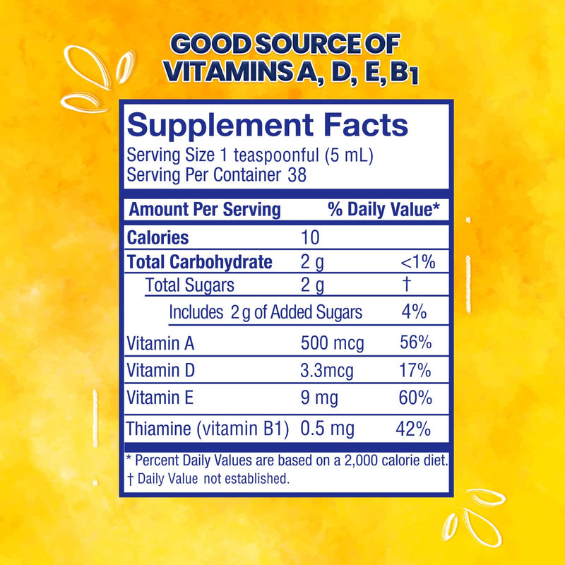 Ballena Azul Aceite de Hígado de Bacalao para Adultos y Niños, COD Liver Oil for Adults and Children, Good Source of Vitamins A,D,E, B1, Omega 3, Orange Flavor