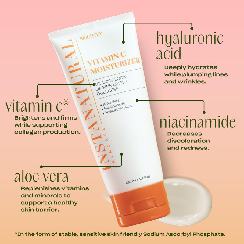 InstaNatural Vitamin C Moisturizer Face Cream, Brightens and Reduces the Look of Fine Lines and Wrinkles, Moisturizing Lotion for Dry Skin, with Hyaluronic Acid, 3.4 FL Oz | Face Cream with Hyaluronic Acid, Niacinamide, and Aloe Vera, Moisturizing Loti...