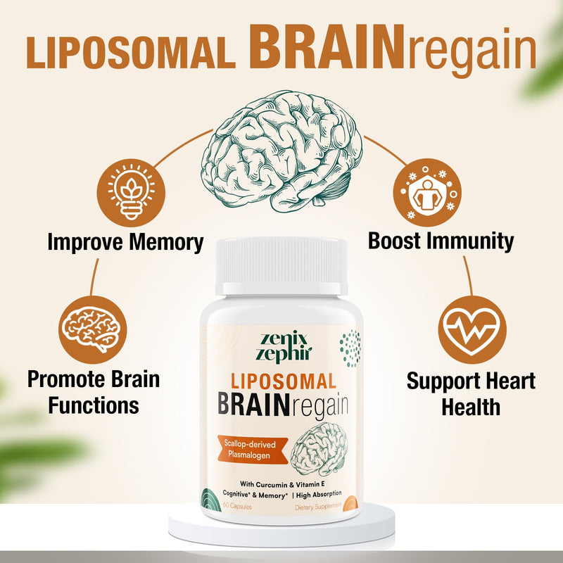 Liposomal Brain Supplement for Memory and Focus, 60 Servings | Plasmalogen, Curcumin, Vitamin E, Better Absorption, Cognitive Health, High Potency, for Seniors, Adult Men & Women