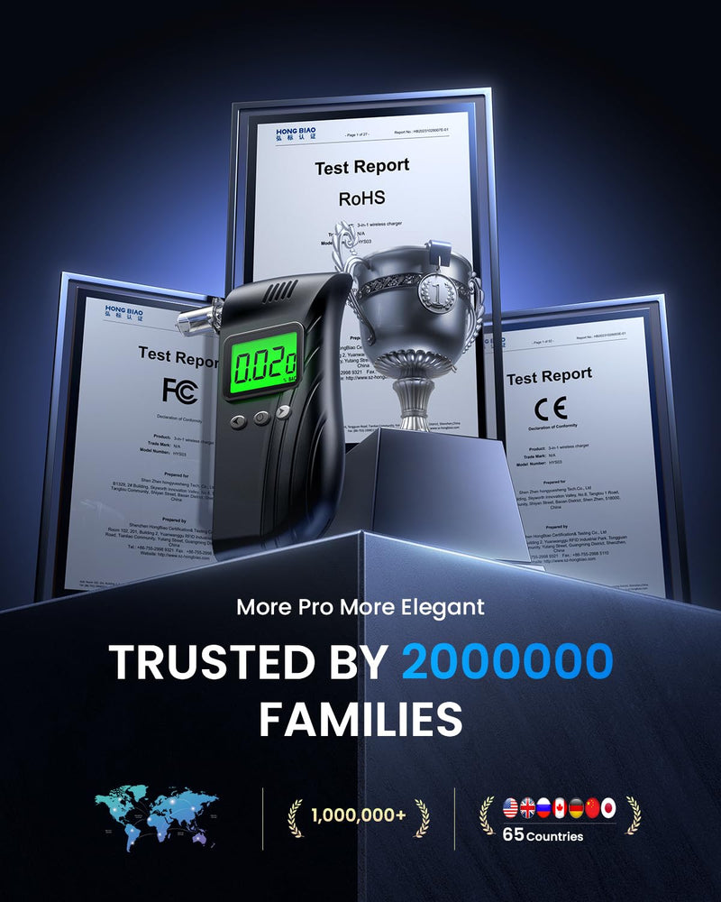 [Australia] - Breathalyzer | Professional-Grade Accuracy Breathalyzers for Alcohol with Used Records | Portable Alcohol Tester for Personal & Professional Use with Easy USB Charging(10 Mouthpieces) Deep Black 