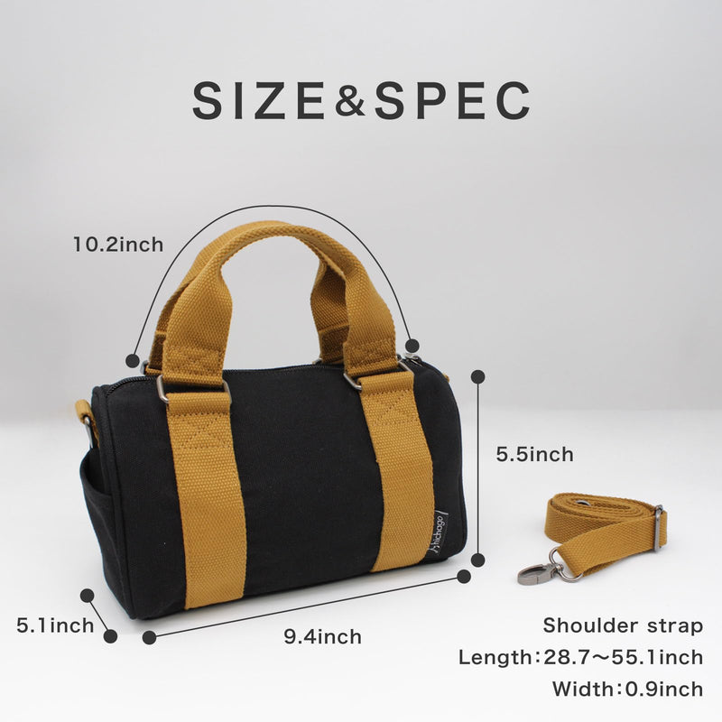 Mini Duffel Bag - Purse-Sized Day Bag, CoBoss (Black) | Small 5L 2-way canvas shoulder bag for women, men & teens, with adjustable strap for errands, shopping and dog walks Black