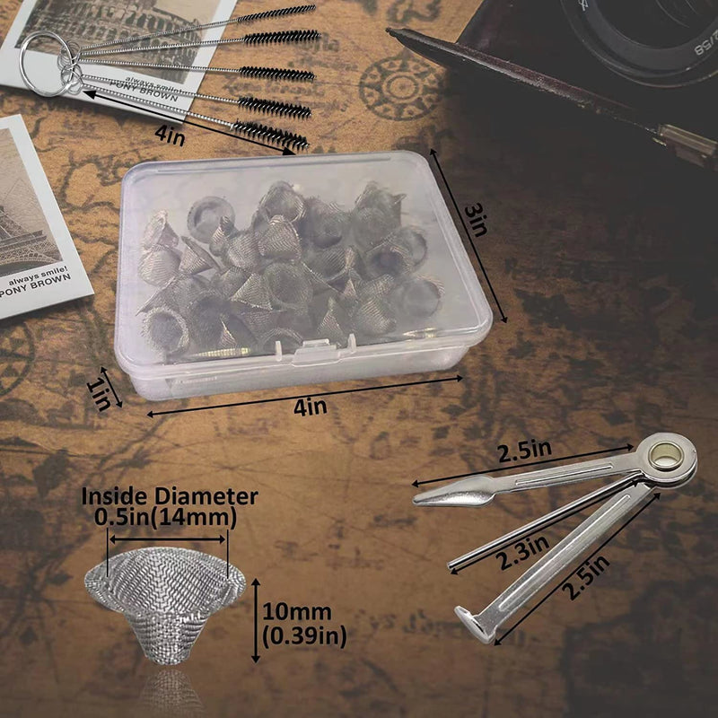 [Australia] - 50 Pieces Pipe Screens,Apply Size for 0.5 to 0.75in,100% Stainless Steel Mesh,with 3 in 1 Small Portable Cleaning Tool and Brush and Box 1/2 Inch Silver-3 