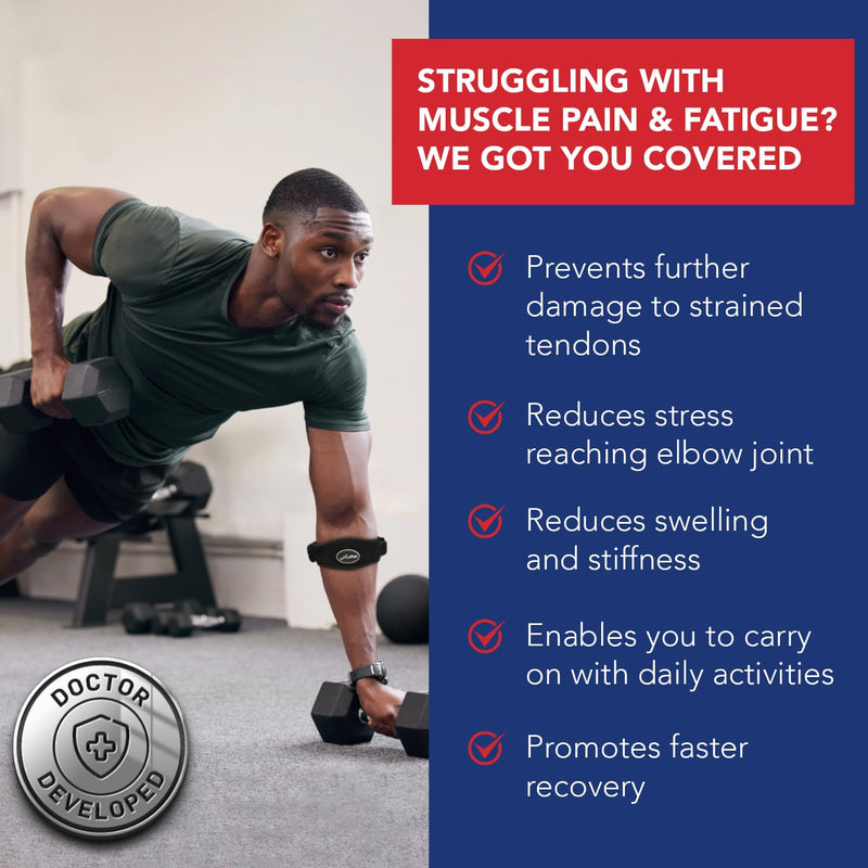 Doctor Developed Golfers Elbow Brace, Elbow Brace for Tendonitis and Tennis Elbow Relief, Tennis Elbow Support with Doctor Handbook (Pair, Black)