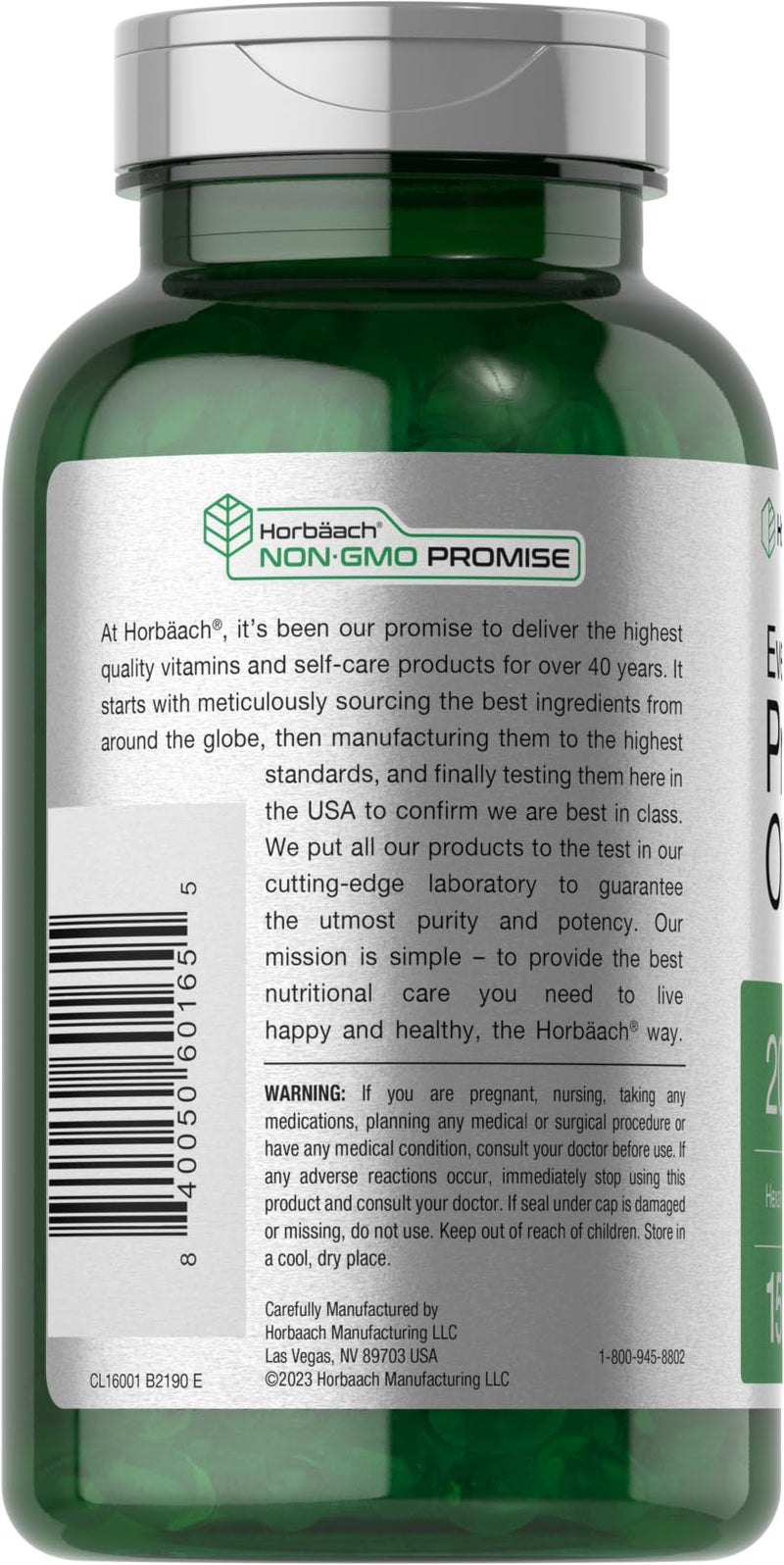 Horbäach Evening Primrose Oil Capsules 2000mg | 150 Softgels | Hexane and Solvent Free Pills | Cold Pressed Supplement with GLA | Non-GMO, Gluten Free