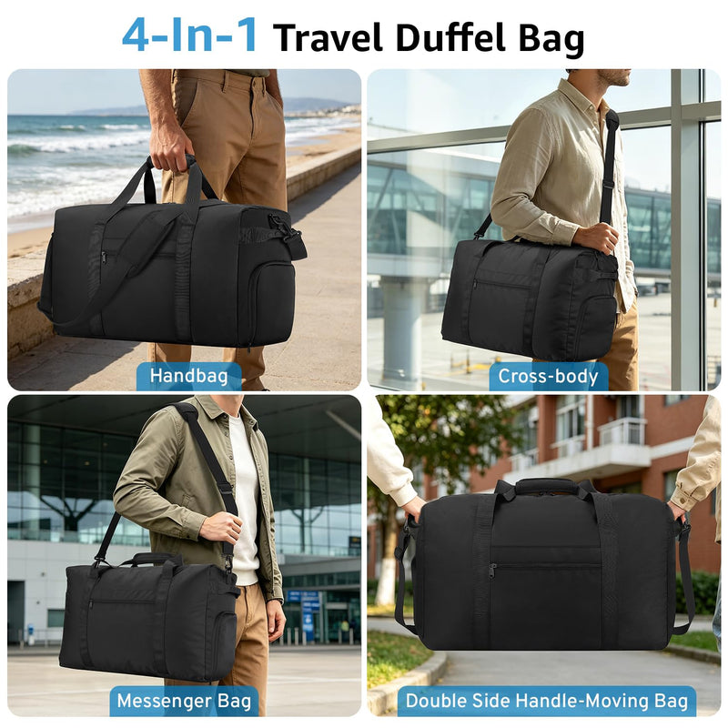 Carry On Luggage 22x14x9 Airline Approved, 45L Gym Duffle Bag for Travel | Lightweight Travel Duffel Bags with Shoe Compartment, Carry on Weekender Overnight Duffle Bag for Men Women, Black