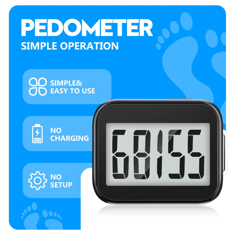 [Australia] - 3D Pedometer for Walking, Simple Step Counter with Removable Clip and Lanyard, Accurate Step Tracker with Large Display, Fitness Trackers for Men Women and Kids Black 