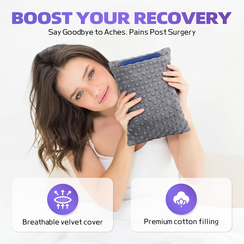 Hysterectomy Recovery Pillow with Hot/Cold Pack Pocket - Abdominal Surgery Recovery Pillow for Women, C-Section & Tummy Tuck Must Haves, Post Op Support Cushion (Grey) Grey