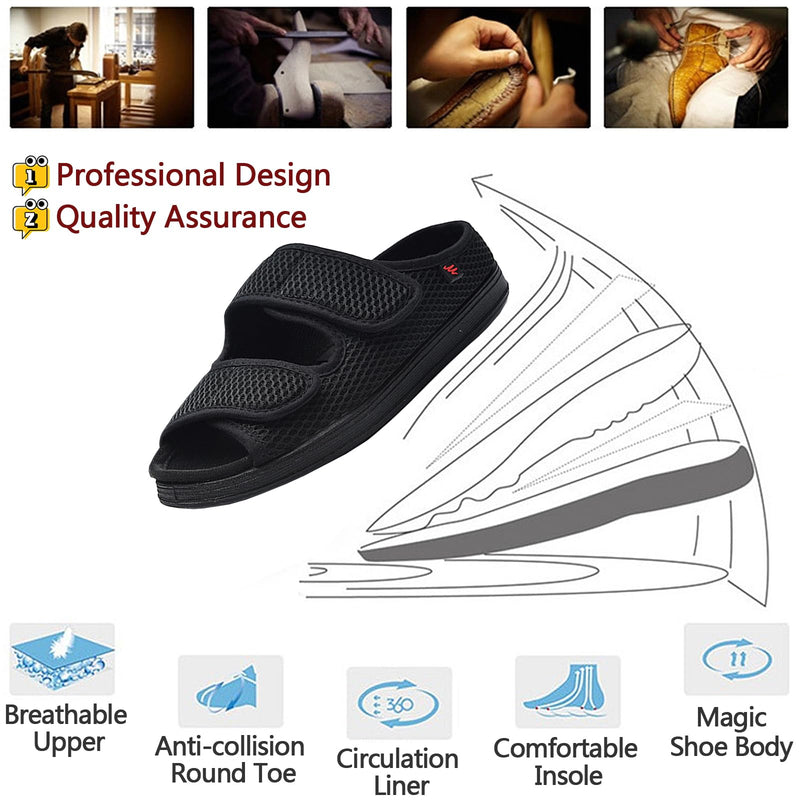 [Australia] - Women's Diabetic Sandals, Extra Wide Width, Open Toe, Adjustable Magic Stickers for Wide Feet, Big Toes, Foot Diseases, Arthritis, Swollen Foot Black 8 Wide 