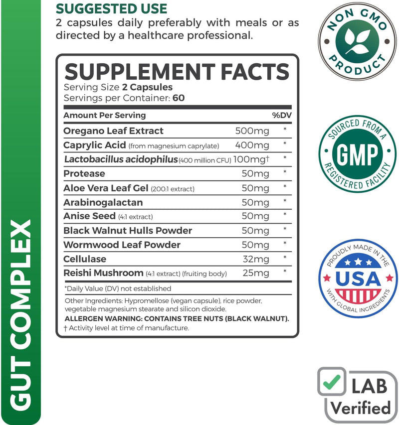 [Australia] - Candida Support (120 Capsules) - Caprylic Acid, Oregano Oil & Probiotics Help Maintain Already Normal Levels of Yeast and Candida - Vegetarian, Non-GMO Intestinal Supplement - Gut Cleanse (No Pills) 