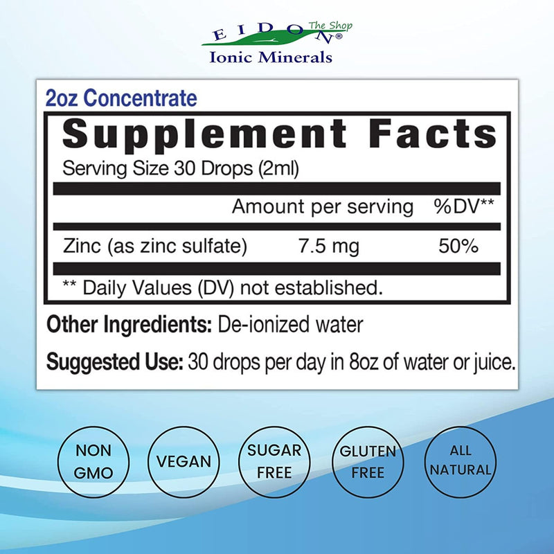 [Australia] - Eidon Ionic Minerals Liquid Silica & Zinc Drops - Silica & Zinc Supplements for Adults and Kids, Hair & Collagen Support, Immune Support, All-Natural, No Preservatives or Additives - 2 oz, Pack of 2 