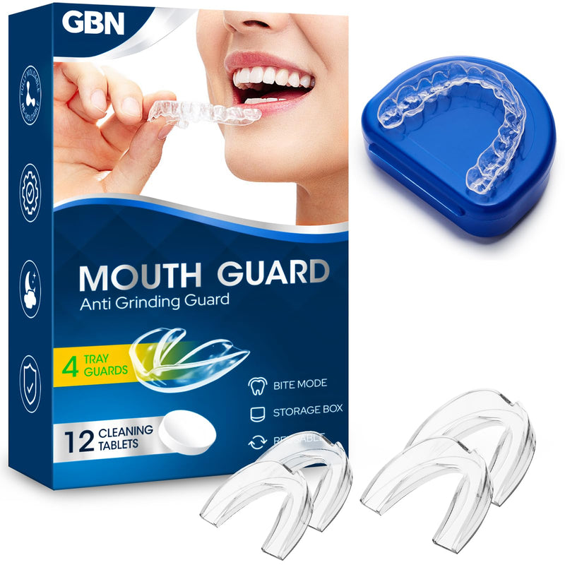 GBN Mouth Guard - Custom Fit Night Guards for Grinding Teeth at Night - Comfortable Mouth Guard - Nightguard with 2 Sizes, 12 Cleaning Tablets