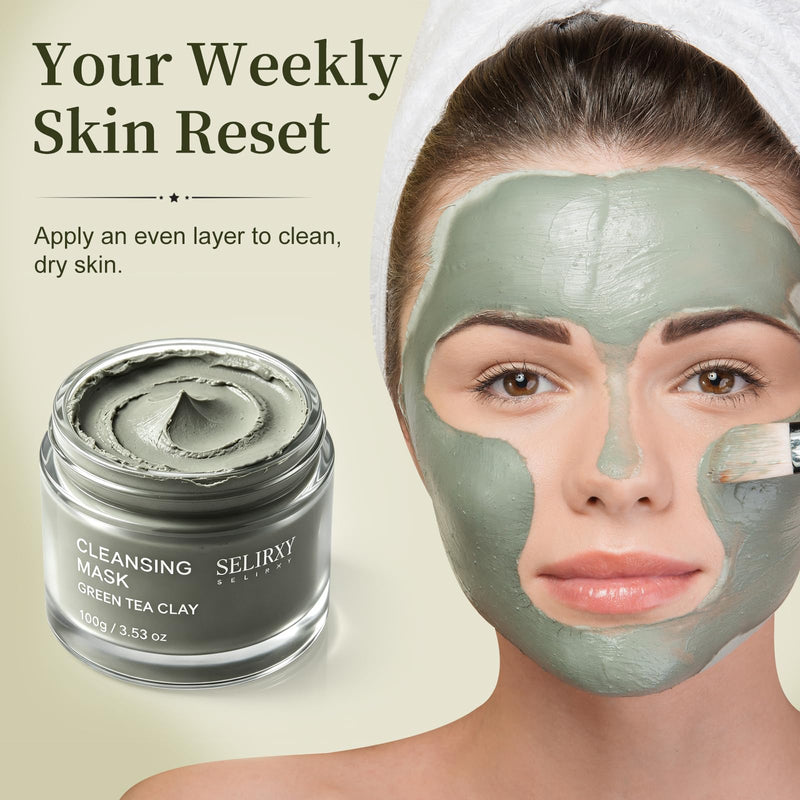 Green Tea Clay Mask, Clay Masks Deep Pore Cleansing, Wash-Off Mask with Hyaluronic Acid, Zinc PCA, Allantoin & Vitamin E, Hydrating Skincare for Oily Skin, Blackheads 3.53 fl.oz
