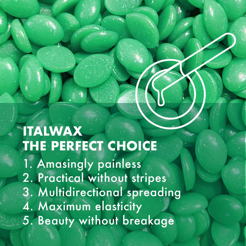 [Australia] - Italwax Top Line Emerald - 750g / 1.65lb - Hard wax beads for hair removal - Scent free - Synthetic formulation ideal for sensitive skins - Recommended for the Bikini Area and Armpits 