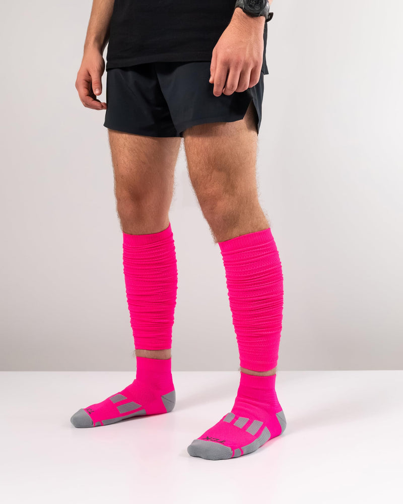 [Australia] - TCK Football Leg Sleeves, Pre-Scrunched Football Leg Sleeves for Youth Kids, Boys, Men, Moisture Wicking | Made in USA Medium Hot Pink 