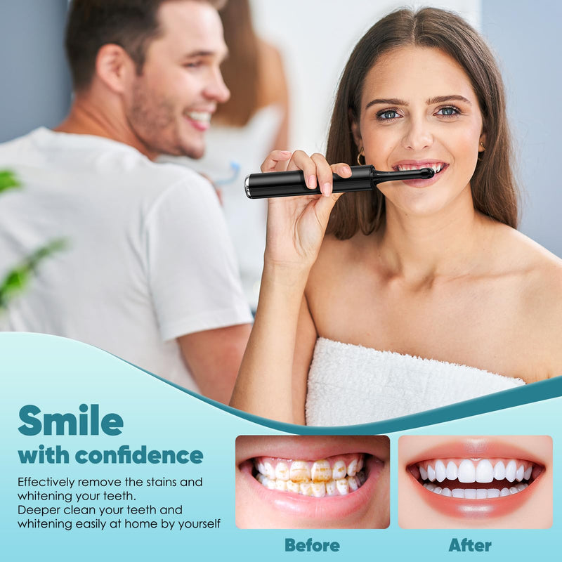 [Australia] - Tooth Polisher, Rechargeable Teeth Polisher with 5 Brush Heads, 4 Speed Modes, Tooth Whitening Kit for Cleaning and Polishing, LED Light, 3 Polish Pastes, IPX6 Waterproof Teeth Cleaning Tools, Black 