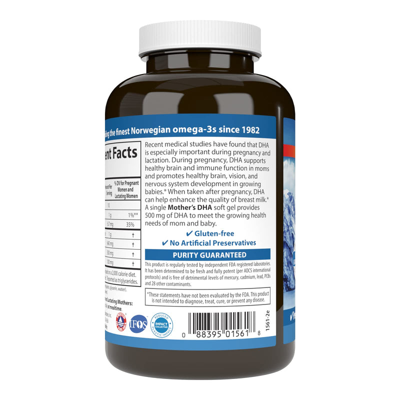[Australia] - Carlson - Mother's DHA, 500 mg DHA, Prenatal Support, Fetal Development & Immune Health, 120 Softgels 120 Count (Pack of 1) 