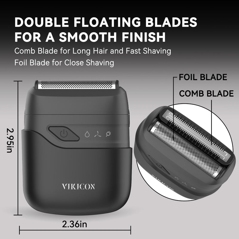 [Australia] - VIKICON® Electric Foil Shavers for Men, Compact Travel Face Shaver, Mini Razor for Shaving Face, Portable On-The-Go Shaver w/Dual Floating Blades, Close Shave Stubble Trimmer USB-C, Gifts for Dad Him 