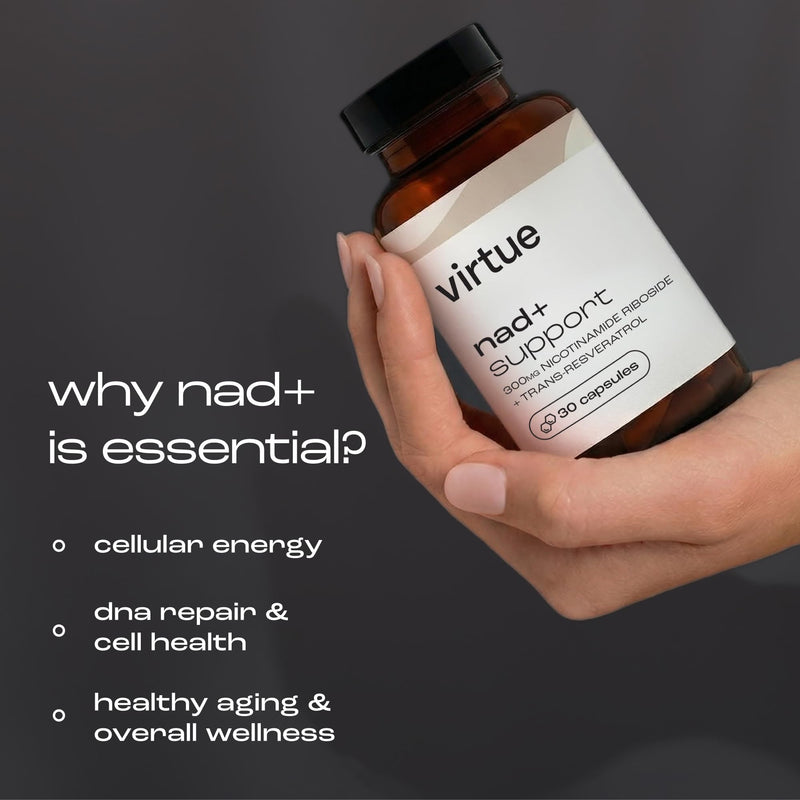 Virtue NAD+ | NAD Supplement for Healthy Aging & Cellular Energy | 300mg Nicotinamide Riboside (NR) + Trans-Resveratrol | 30 Vegan Capsules