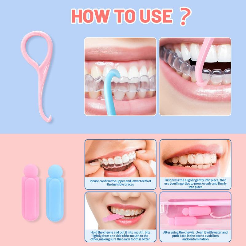 [Australia] - Orthodontic Care Kit for Invisalign Users – Includes V-Shape Toothbrush, 2 Flavored Chewies, Aligner Removal Tool, Breathable Retainer Case – Portable Dental Cleaning Set for Travel & Daily Use Blue Care Kit Compatible With Invisalign 