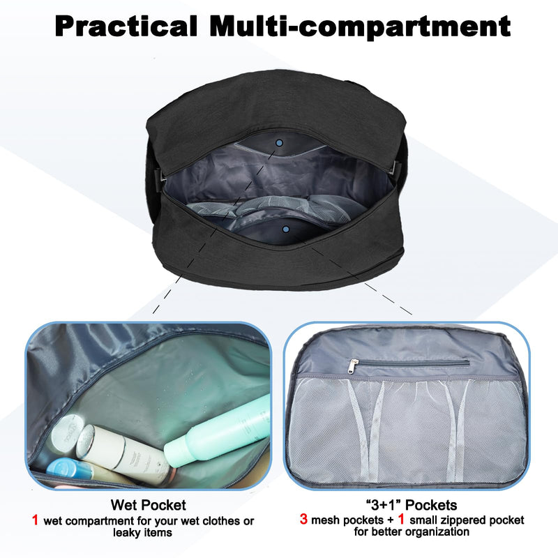 18" Small Carry on Bags for Airplanes with Laptop & Wet Compartment Underseat for Spirit Airlines Personal Item Travel Bag 18x14x8 in Duffle Gym Bag for Women Men Black 17*11.5*8 in