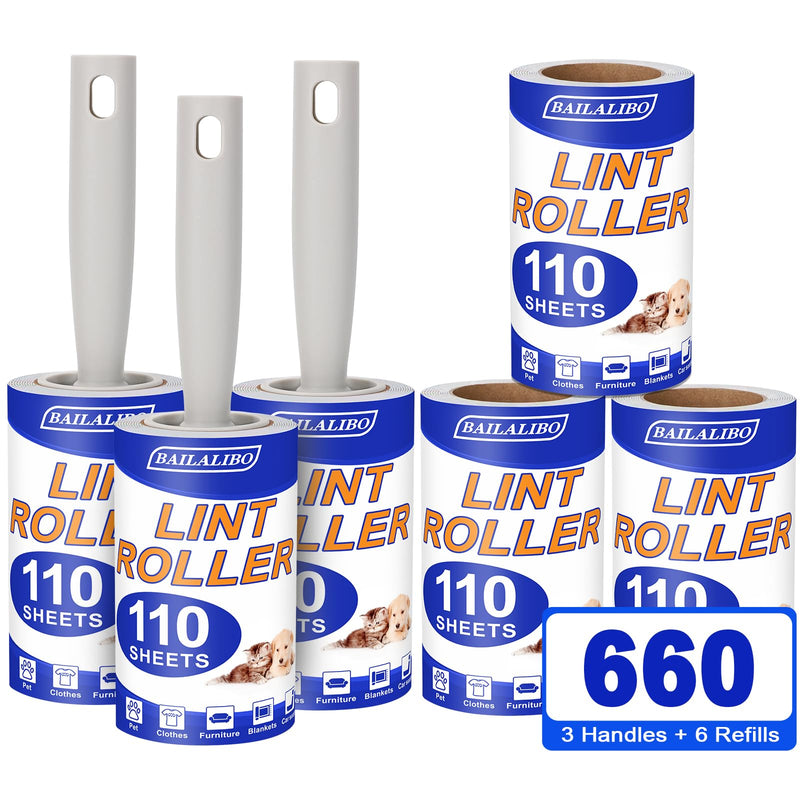 [Australia] - Lint Roller, 660 Sheets Lint Rollers for Pet Hair Extra Sticky, 3 Handles + 6 Refills, Lint Remover for Clothes, Couch, Dog, Cat Hair, Strong Sticky Lint Roller Refills, Pet Hair Removal. Grey 3 Handles + 6 Refills（660 Sheets） 