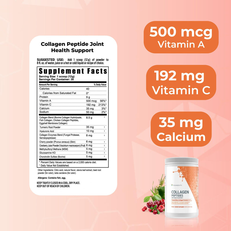 Youngevity Collagen Peptides Protein Powder with Vitamin C, Bone Support | Collagen peptides, protein, vitamin C, bone health support, delicious flavor, mixes easily into drinks, shakes and smoothies