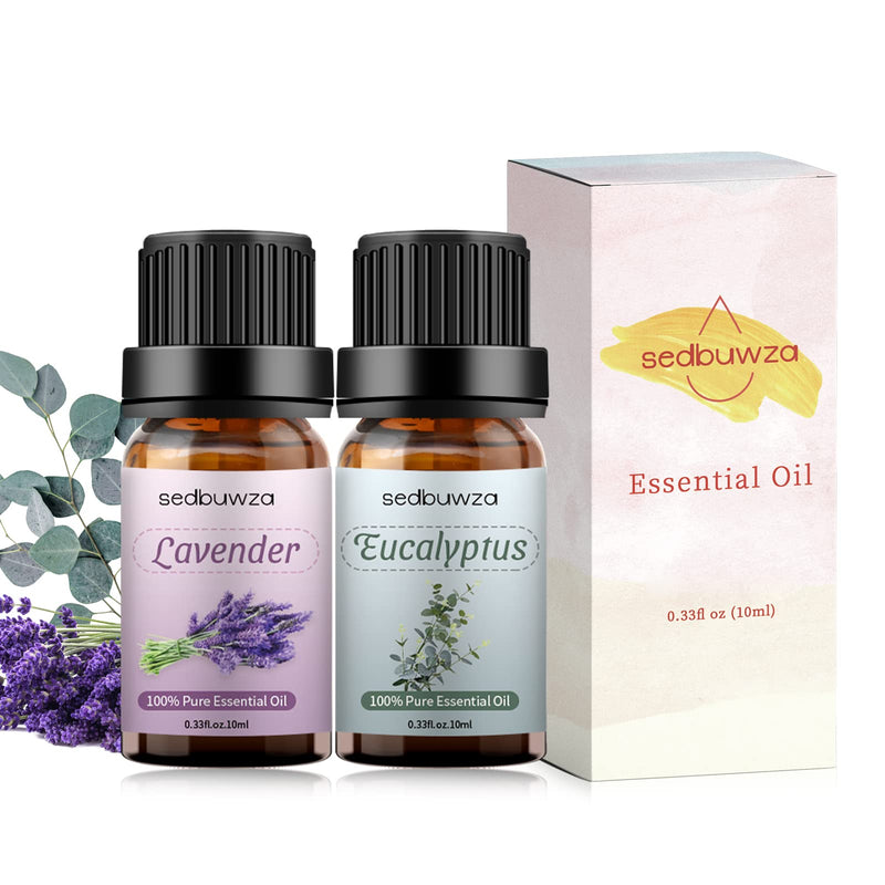 [Australia] - Sedbuwza Lavender Eucalyptus Essential Oil Set, Lavender Fragrance Oil Eucalyptus Scent Oil Set for Diffuser, Aromatherapy, Massage, Soap, Candle Making 2 x 10 ml Lavender + Eucalyptus 0.33 Fl Oz (Pack of 2) 