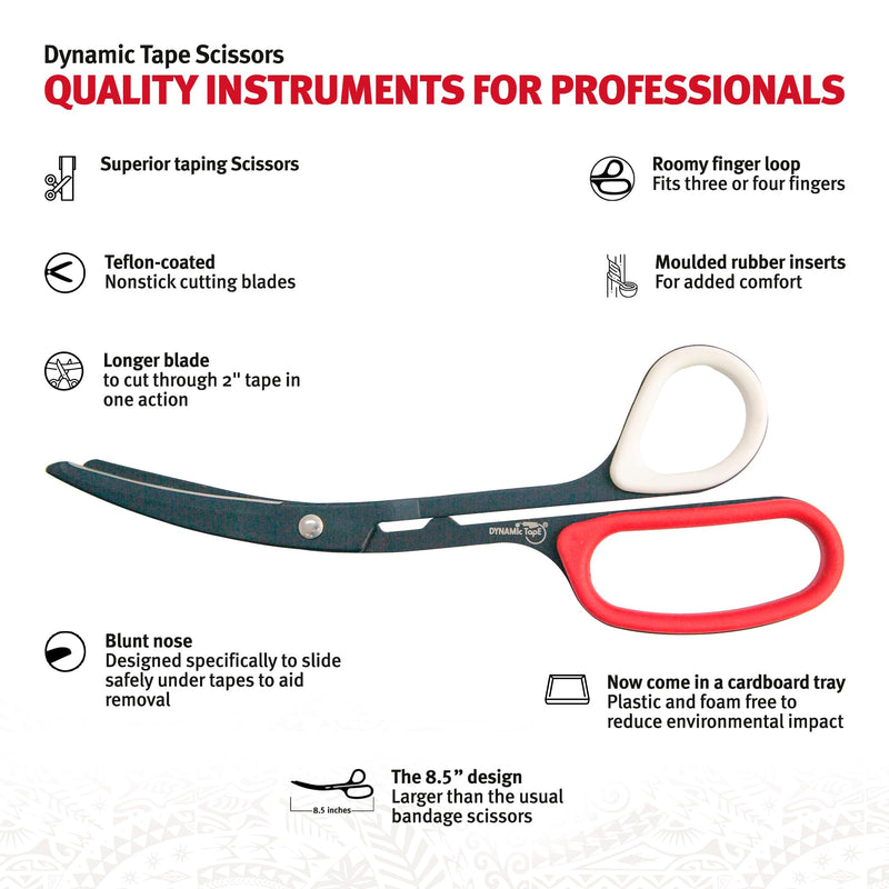 Dynamic Tape Eco | Biomechanical Adhesive Physio Tape + Precision Scissors | 2" Grey & Black Sports Tape + 8.5” Non-Stick Teflon-Coated Blades | Ideal for Kinesiology, Knee, Ankle, Muscle & Ligament S