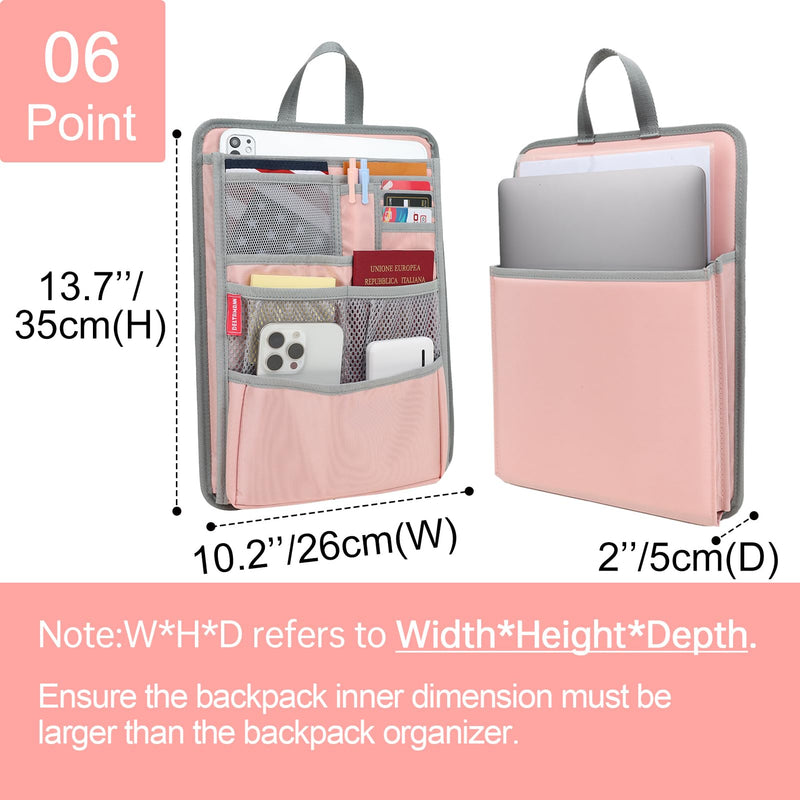 Stiff Backpack Insert Organizer for Men Women Bag In Bag,Water-repellent Nylon 13.7''x10.2''x2''-Pink Pink