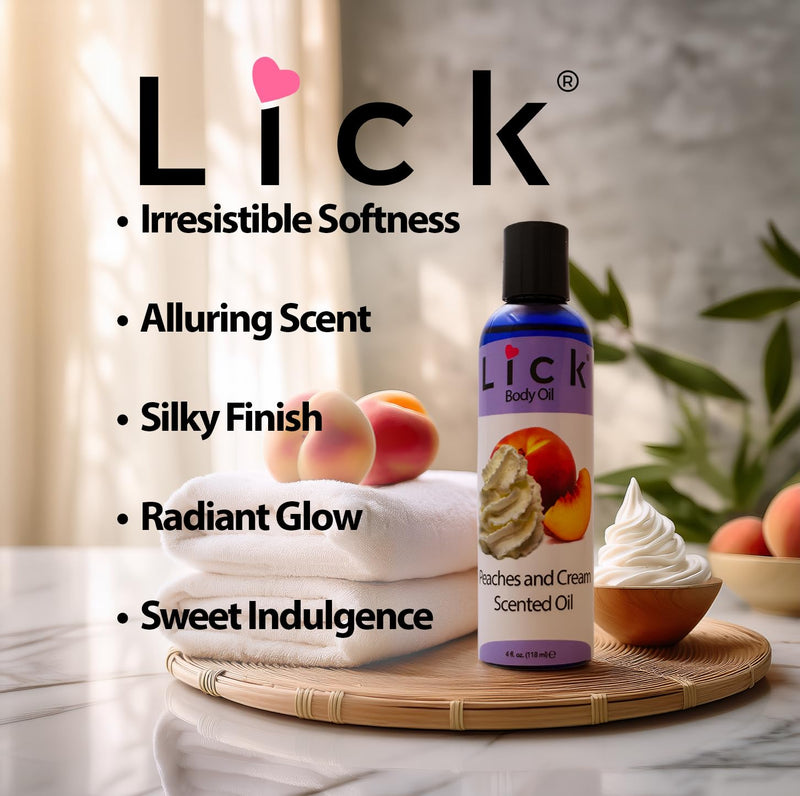 LICK Peachs and Cream Creamy Scented Body Oil – Non-Greasy Daily Hydration with Almond Oil & Vitamin E – 4 oz
