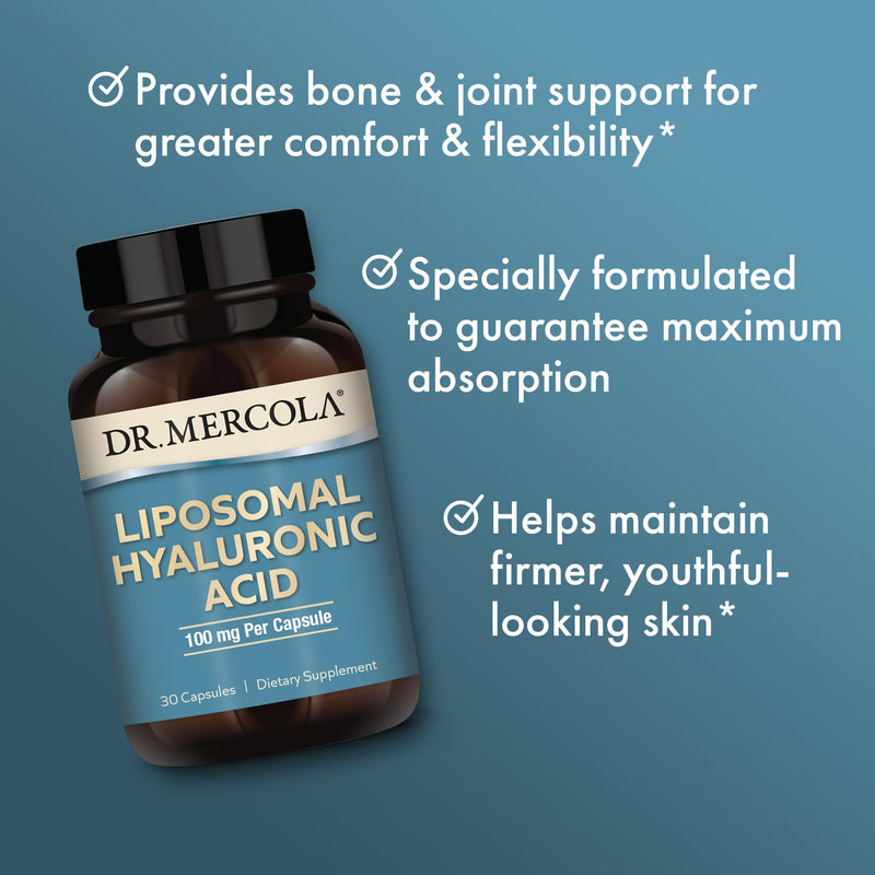 [Australia] - Dr. Mercola Liposomal Hyaluronic Acid, 30 Servings (30 Capsules), 100 mg Per Capsule, Dietary Supplement, Promotes Skin Appearance, Non-GMO 