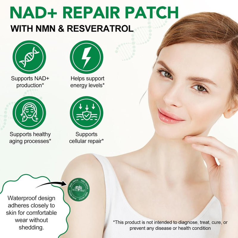 NAD+ Patches 30 Count | NMN & Resveratrol Supplement | Anti-Aging Support | Cellular Repair & Energy Boost | Skin-Friendly 8-Hour Sustained Transdermal Release | Vegan Cruelty-Free Paraben-Free