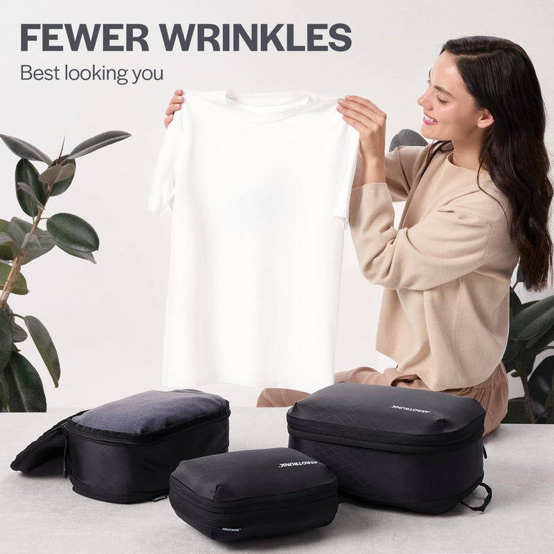 Ultralight Compression Packing Cubes for Travel, 6-Pack, Black | Pack 2x more clothes, Maximize luggage space, YKK Compression zippers, Stay organized, Ultralight travel organizer bags