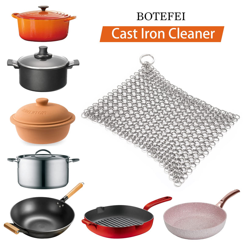 [Australia] - Cast Iron Cleaner 6" x 6.3" Premium 316L Stainless Steel Chainmail Scrubber for Skillet, Wok, Pot, Pan; Pre-Seasoned Pan Dutch Ovens Waffle Iron Pans Scraper Cast Square 