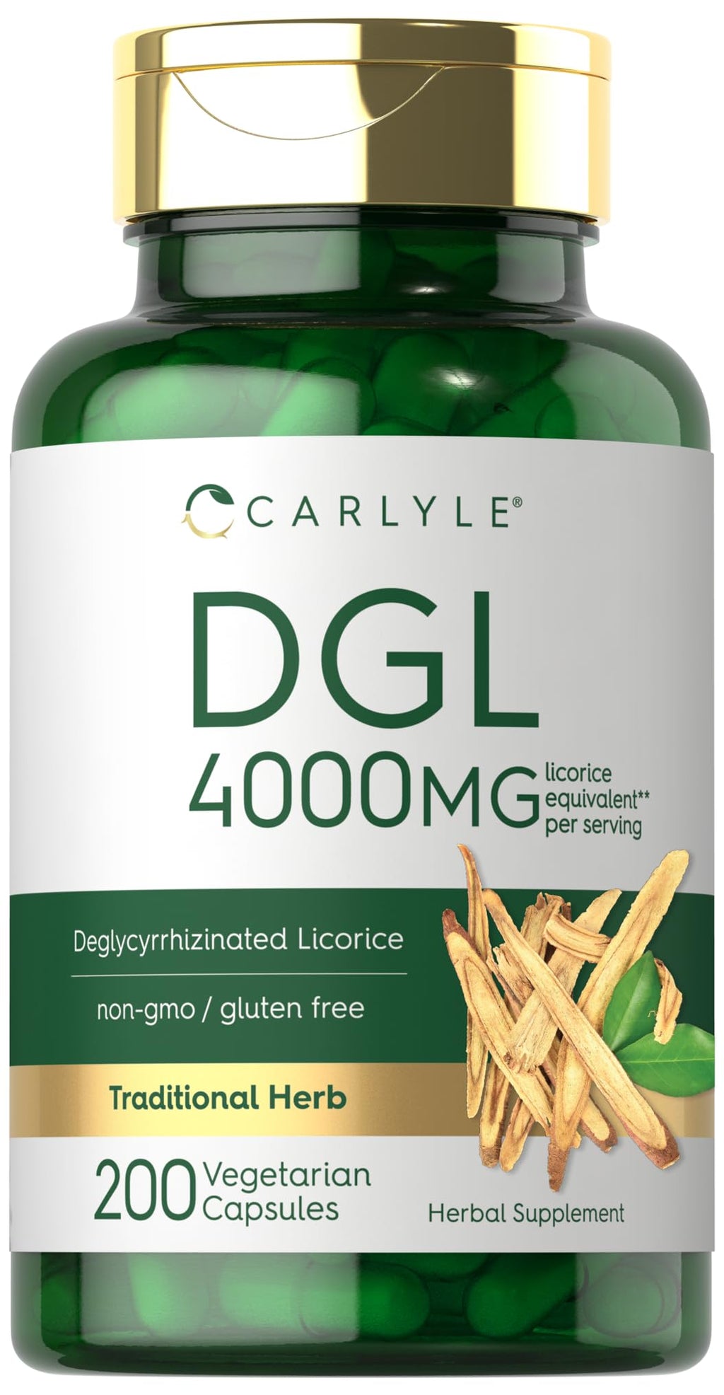 Carlyle DGL Deglycyrrhizinated Licorice Capsules | 200 Count | 4000mg | Vegetarian, Non-GMO & Gluten Free Supplement