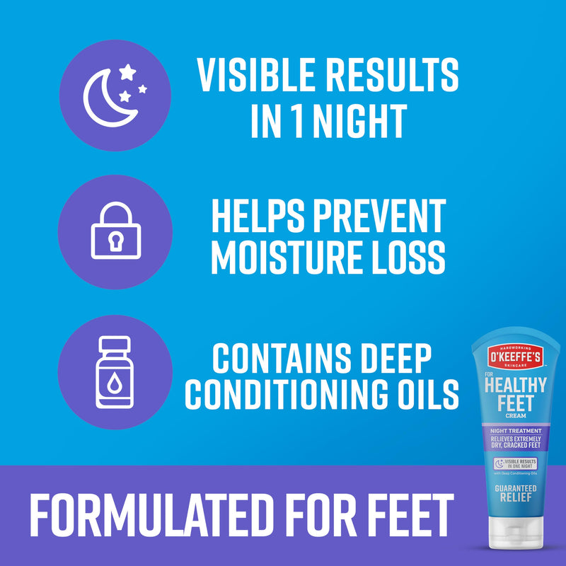 O'Keeffe's for Healthy Feet Night Treatment Foot Cream, 7 oz Tube | Relief for Extremely Cracked, Dry Feet, Instantly Boosts and Retains Moisture, Non-Greasy, Unscented, Repairing Skincare 7 Ounce (Pack of 1)