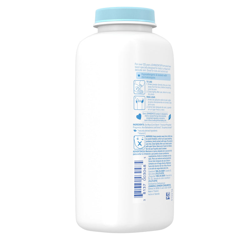[Australia] - Johnson's Naturally Derived Cornstarch Baby Powder, Aloe & Vitamin E for Delicate Skin, Hypoallergenic, Free of Talc, Parabens, Phthalates & Dyes, Silky for Gentle Baby Skin Care, 9 oz White 1.5 Ounce (Pack of 1) 