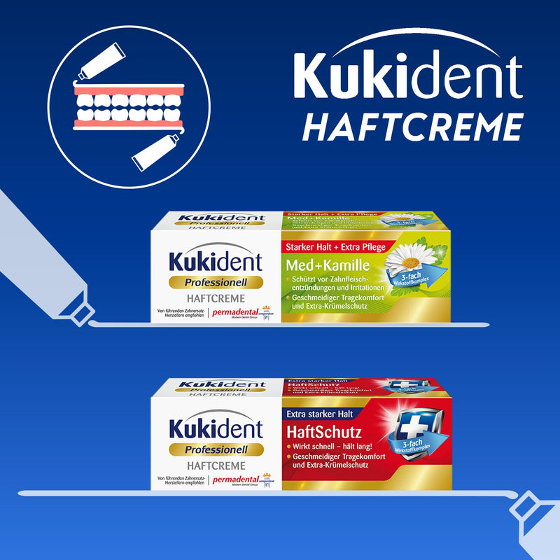 [Australia] - Kukident Professional Adhesive Cream Med + Chamomile - Adhesive for Dental Prostheses - Strong Hold, Extra Gum Protection - 1 x 40 g 1x 40 g. 