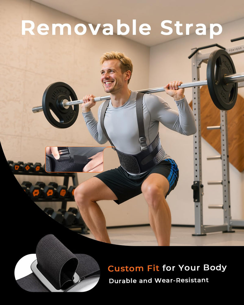 [Australia] - Ultra Breathable Work Back Brace for Men & Women [Upgraded Medical-Grade Support] Lower Back Support Belt with Removable Suspenders - Pain Relief for Lifting, Warehouse, Construction, Moving Black Medium 