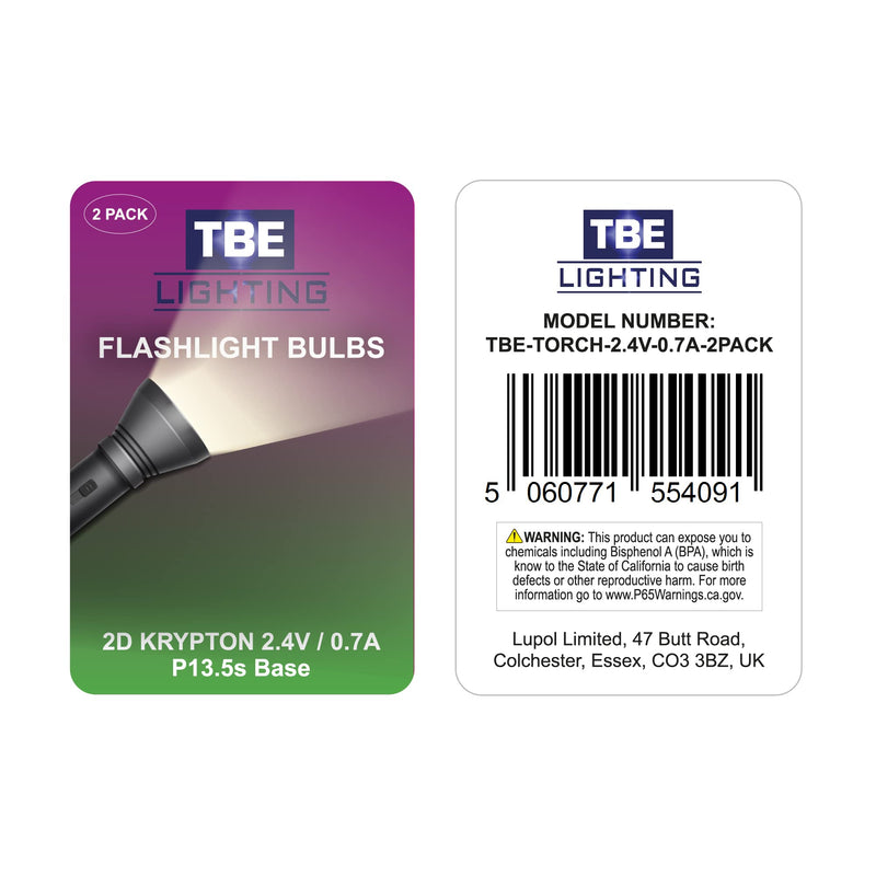 [Australia] - Replacement 2D 2.4 Volt, 0.7A Bayonet Base P13.5 Krypton Flashlight Bulbs, Pack of 2 Energy efficient Flashlight Krypton Bulbs to fit a Standard 2D Torches 