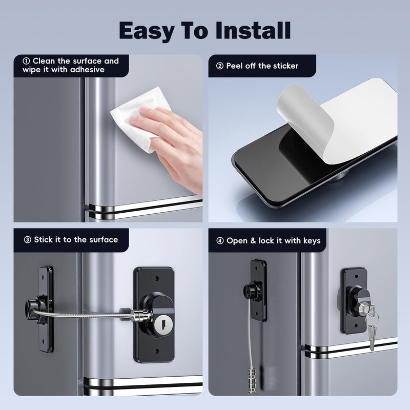 [Australia] - 2 Pack Refrigerator Door Lock with Adhesive, No Tools Required, Child Proof Fridge Door Lock for Kids and Pets, Self Adhesive Latch for Freezer, Cabinets, Drawers, Windows (Patent) 2 Pack Black Lock 
